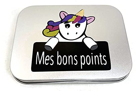 Boite à bons points en métal avec charnières motif licorne