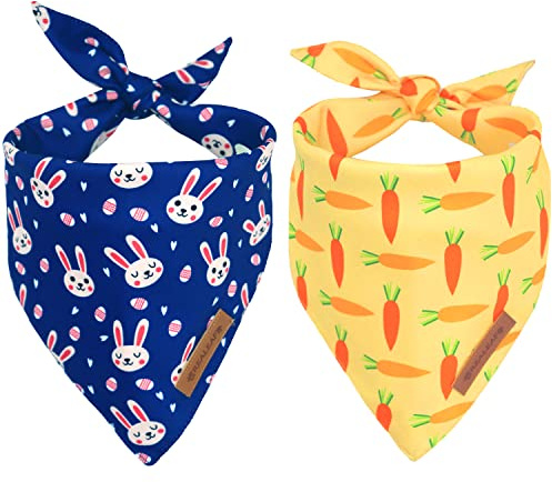 Realeaf Easter Dog Bandanas 2 Pack, Triangle Reversible Pet Scarf for Boy and Girl, Premium Durable Fabric, Holiday Bandana for Medium and Large Dogs (Large)