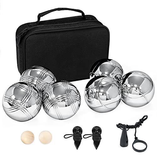 Hengsong Boule Set,Boccia Kugeln mit 6 Premium Metall Kugeln, Outdoorspiel Garten Strand Spielzeu inkl.Signalkugel,Ersatzkugel & Tragetasche