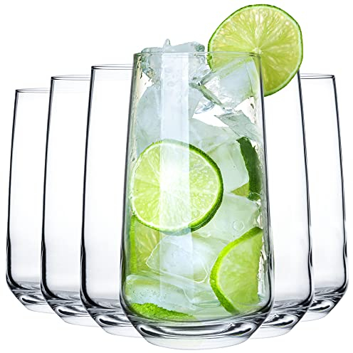 CRYSTALIA Vasos de Cristal Agua Modernos, Copa de Coctel, Set 6, 480ml 100% SIN PLOMO Vasos Zumo, Vasos Largos Vasos Altos de Vidrio, Vasos Grandes Cristal, Vaso Cocktail, Vasos para Mojitos, Refresco