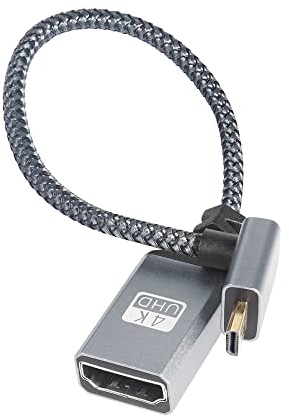 RIIEYOCA Câble Adaptateur Micro-HDTV à HDTV 4K, Angle Descendant de 90 degrés Micro mâle à HDTVs Femelle, câble Court en Aluminium tressé en Nylon, supportant 4K UHD (20cm)