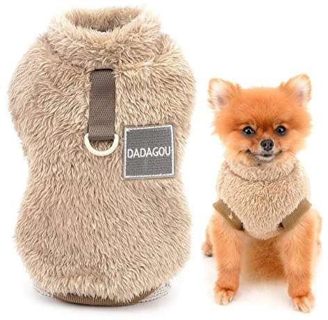 SMALLLEE_LUCKY_STORE Pull en Polaire Sherpa pour Animal Domestique Col roulé Pull avec Anneau en D pour Petits Chiens Chats, Chiots Yorkshire Chihuahua vêtements Chauds, Marron, M