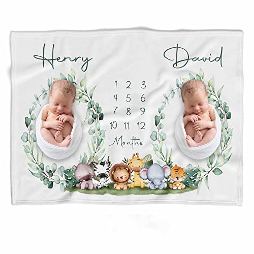 Personalisierte MeilensteinDecken, geschlechtsneutral für Zwillinge, SafariBabyMeilensteinDecke, Zwillinge, monatliche MeilensteinDecke, MeilensteinDecke für Zwillinge, ZwillingsBabydecken,