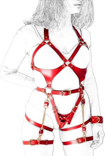 MFMYEE SM Harness Handschellen, Sexuelles Bondage Set, Bondage Body Brustgurt Fetisch Sexy Dessous, Cosplay Paar Sexspielzeuge (Rot)