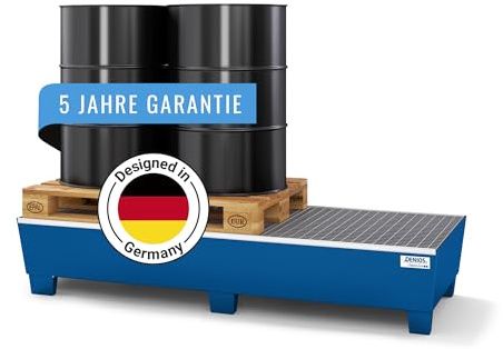 Auffangwanne classic-line aus Stahl für 3 Fässer, lackiert, unterfahrbar, m. Gitterrost,815x2010x355
