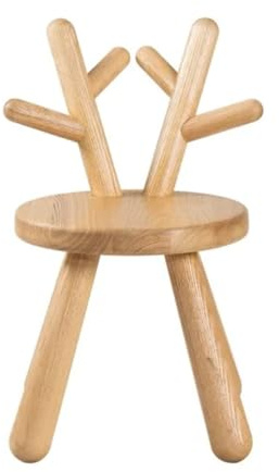NICITA Kinderstuhl Holz - Tier Hocker mit Rückenlehne - Stuhl Tiermotiv - Tritt - Sitzgruppe - kinderfreundliches Design, REH, Elch, Kuh, Hase, Schaf (REH)