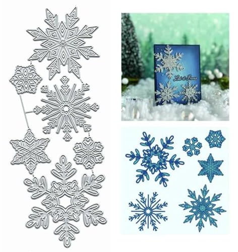 Metall-Stanzformen mit Weihnachtsschneeflocken-Motiv, Motiv: Frohe Christams, Schneeflocke, Stanzschablonen, DIY, Scrapbooking, dekorative Prägung, Papier, Scrapbooking, Kartenherstellung, 6 Stück