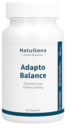 NatuGena AdaptoBalance – Rhodiola rosea, Roter Ginseng, B6, B5 | 60 Kapseln | Schisandra, Cordyceps & mit bioaktiven Vitaminen B5 & B6 – schnelle Bioverfügbarkeit - vegan, laktosefrei, 30-Tage-Versorgung