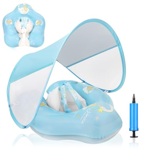 LOOWARTS Flotador Bebe para 3-12 Meses，Boias para Bebe，Flotador Inflable para Bebé，Flotador Piscina Bebe con Parasol y Asiento de Seguridad，Protección UV UPF 50+, Adecuado Bebe para 5-10 KG.