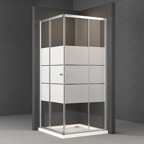 Eckeinstieg Duschkabine Schiebetür 80x100x185cm Doppel Schiebetüren Gestreift Glas Eckeinstieg Duschabtrennung aus 6mm ESG Sicherheitsglas, Komplettdusche Duschtür Dusche Duschwand Höhe 185cm