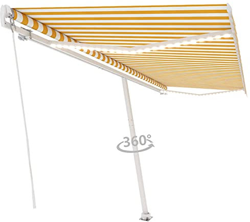 ZEYUAN Gelenkarmmarkise Einziehbar, Sichtschutz Balkon, Seitenmarkise, Balkon Markise, Klemmmarkise, Sonnenvorhang, Balkonmarkisen, 500x300 cm Gelb und Weiß