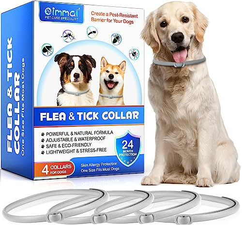 4 Pezzi Collare Antiparassitario per Cani, Collare antipulci con zecche per Cani, Impermeabile Antipulci e Zecche, 4 * 6 Mesi di Efficacia Protezione