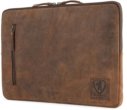 Berliner Bags Vintage Laptoptasche Leder Nico, Laptop Hülle 15 Zoll, Laptop Schutzhülle, Computer Sleeve - Braun