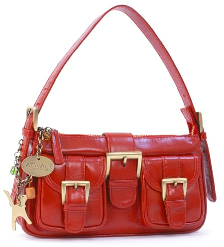Catwalk Collection Handbags - Klein Damen Schultertasche - Lederhandtasche mit Verstellbarer Schultergurt - Abendtasche - Natalie