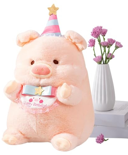 Oreillers en peluche avec cochons - Coussin doux et confortable pour étreindre - Coussin en peluche avec bannière Joyeux anniversaire pour amis de la famille et collègues