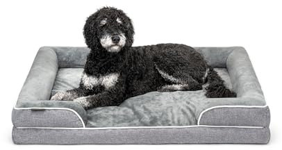 lionto orthopädisches Hundebett + erhöhter Rand, 106x80x17 cm, Hundekissen robust mit weichem Flanell, Bezug abnehmbar & waschbar, rutschfest, für kleine & große Hunde + Katzen, grau