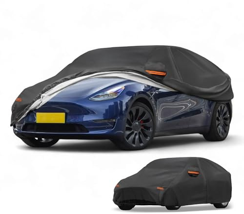 Partuto Waterproof Full Car Cover for Tesla Model Y with Zipper | All Weather Sun Rain Protection, Full Cover, Left Side Zippers, Black