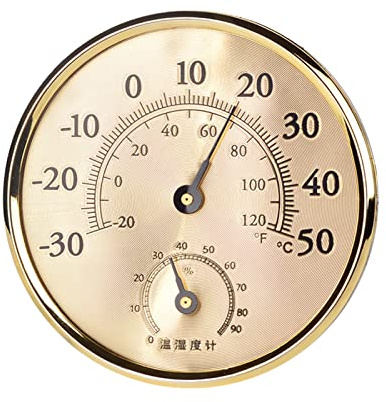 jiingekk Compteur de température et d'humidité pour intérieur mural - Thermomètre analogique - Hygromètre avec trou de suspension - Doré
