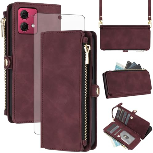 Asuwish Funda para Motorola Moto G84 5G funda con banda y lámina protectora de pantalla RFID Tarjetero plegable cuero flores monedero soporte G 84 84G XT2347-2 teléfono móvil Wallet Funda Phone Case