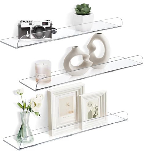 wooshwa Mensole Mensola Bagno Porta Vinili CD da Parete 3 Pezzi 40cm, 4 mm di spessore in Acrilico Dischi Vinile per Bagno, Cucina, Camera da Letto, Soggiorno, Ufficio - Trasparente