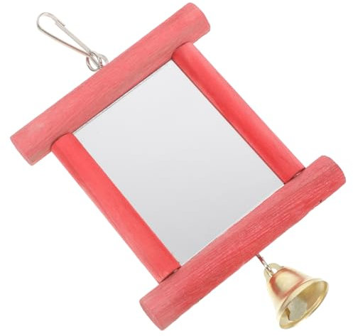 HAPINARY Wellensittichspiegel Für Käfig Vogelspiegel Mit Glöckchen Hängendes Vogelspielzeug Für Papageien Sittichspielzeug Aus Robustem Holz Dekorativer Vogelspiegel Für Haushalt