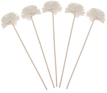 HAMPPLIES 5 Stück Blumenrattan Diffusorstäbchen aus Schilf für Aromatherapie mit Langsamer Duftverteilung und Dekorativem Blütenkopf für Selbstgemacht und Zuhause
