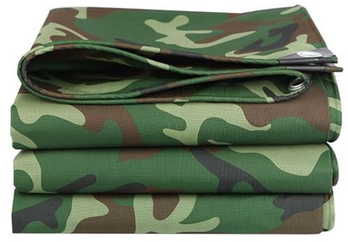 Heavy Duty Waterproof Outdoor Tarp - Green Camouflage Camping Tarpaulin, Windproof Cover with Eyelets for Garden Furniture, Caravan & Plant Protection