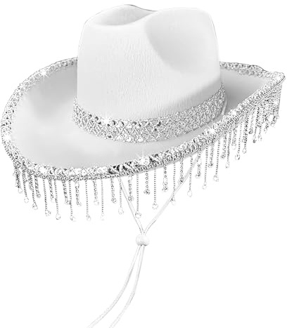 Dam Cowboyhatt - Westernhatt För Maskerad | Rhinestone Fransar Resehuvudbonad För Musikfestival, Stilfull Glitterhuvudbonad
