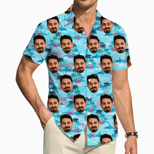 ROHBVMN selbst gestalten hawaiihemd,hawaiihemd Herren personalisiert Kurzarm lustiges Kurzarm mit Gesicht und Name,Festival Hemd Strand Beilaufig Urlaub Sommer Beiläufiges,personalisiertes Geschenk
