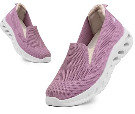 A&M Womens Sparkly Slip-On Knitting Trainers - Breathable Lightweight Mesh Walking Shoes with Wedge Heel, Arch Support, Non-Slip Flexible Sole, Girls Casual Sneakers for Travel, Work & Everyday Use