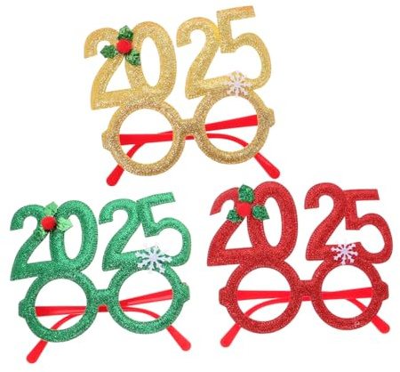 WEKAMOS 3 Stück Teiliges Silvester Partybrillen in Beerenrot Beerengrün und Beerengold Glitzernde Neujahrsbrillen für Fotorequisiten Leichte und Komfortable Brillen für Festliche Silvester