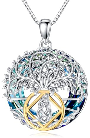 PROESS Livets träd halsband 925 sterlingsilver kristall NA AA abstinens/Davidsstjärna/kompass/keltisk knut/fredssymbol kedja hänge livets träd smycken gåvor för kvinnor och män