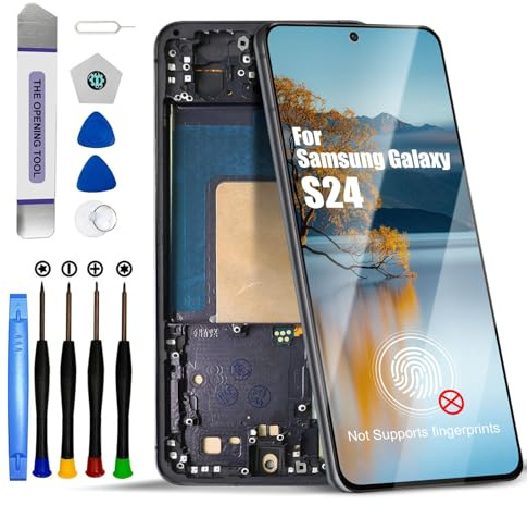DTD Écran pour Samsung Galaxy S24 5G LCD SM-S921B, SM-S921B/DS Écran Tactile de Rechange avec Outils (Noir avec Cadre, sans Reconnaissance d'empreintes digitales)