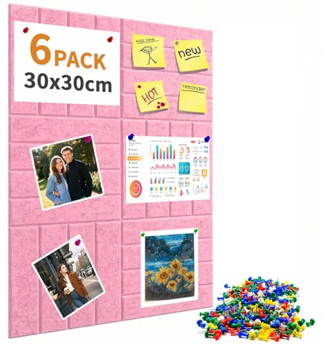 Tablones de anuncios de fieltro autoadhesivos, grandes, 90 x 60 cm, 6 unidades de 9 mm de grosor, tablón de visión para fotos, para el hogar, cocina, oficina, escuela, decoración para cine en casa