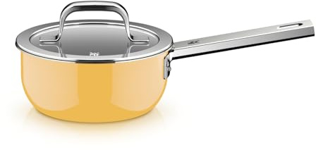 WMF Fusiontec Mineral Pro, Stielkasserolle mit Deckel, 16 cm, langlebiges, kratzfestes Material, kleiner Topf, für alle Herdarten geeignet, Made in Germany, Mango Yellow, 0519075290