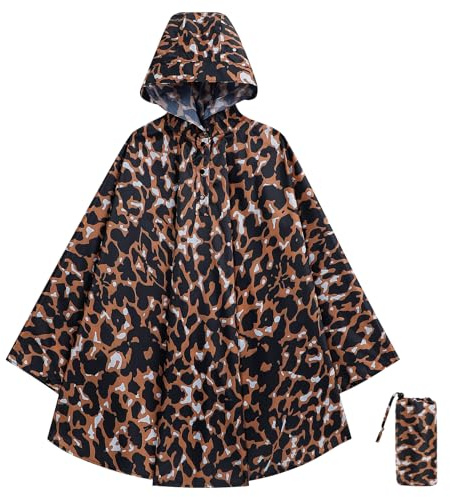KAKU NANU Kids Rain Poncho with Hood,Waterproof Reusable Poncho Coat 3-13 Years,Lightweight Packable with Carry Pouch,Fashion Colour Block Design for Boys&Girls