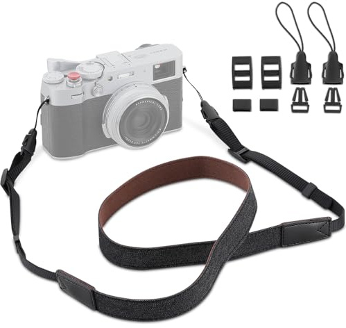 Haoge Camera Canvas Thin Strap Neck Shoulder for Fujifilm XE5 x100vi EVO Binoculars,monoculars,Mirrorless Camera,Rangefinders Tools,Bags,Black