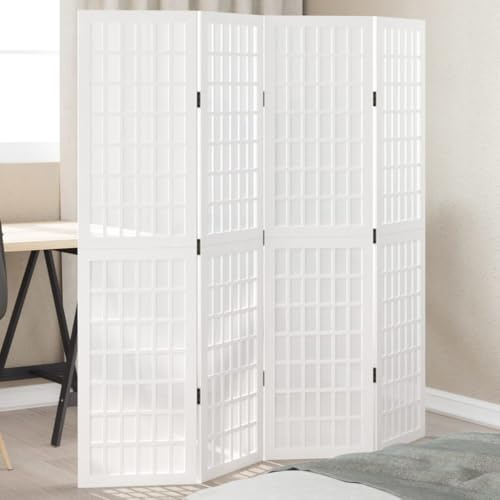 Owoxanthellate Raumteiler Paravent Innen 4-teilig Spanische Wand Weiß Paulownia Massivholz 140-145x160 cm Faltbarer Sichtschutz Modernes Design for Livingroom Bedroom Office