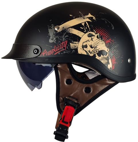 Casco Semi Aperto, Casco A Scodella Caschi Moto Uomini Caschi Ciclomotori Mezzo Cascos Casco Jet Retrò Omologato ECE/DOT Cascos Scooter Con Fibbia A Sgancio Rapido Donna E Uomo 4,M(55-56cm)