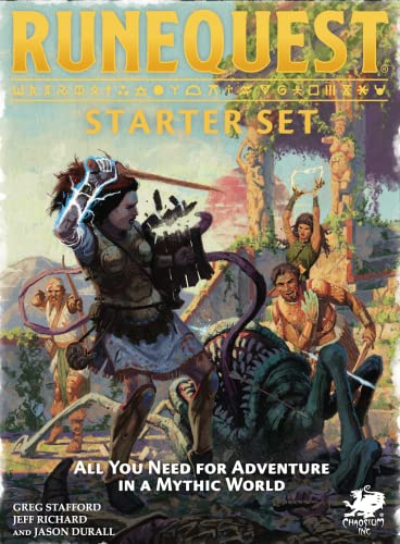 RuneQuest: Starter Set – Boxed Beginner RPG Set for RuneQuest in Glorantha – 4 Rulebooks, 3 Adventures, Maps, Dice, Pre-Generated Characters & Solo Scenario