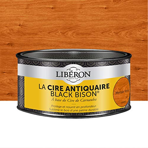 Libéron Cire Antiquaire Black Bison en Pâte, Merisier Foncé 500cc | A base de cire de Carnauba, Protège et nourrit en profondeur, Sublime le bois d'une patine durable