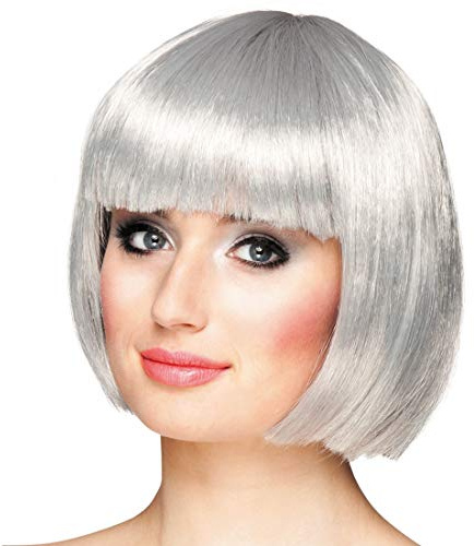 Amakando Schöne Kurzhaar-Perücke Damen Pagenschnitt/Silber/Bob-Perücke Kabarett Showgirl/EIN Blickfang zu Fasching & Karneval