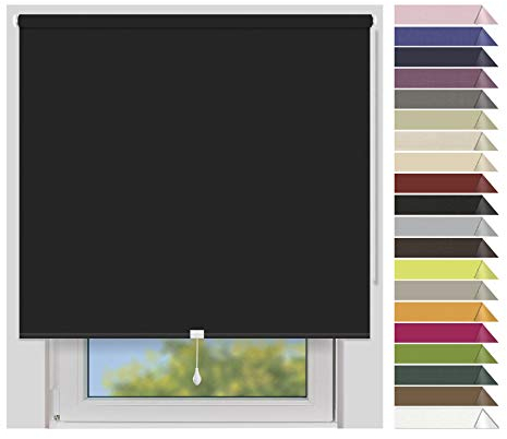 EFIXS Verdunklungsrollo Mittelzug Medium - Rollos nach Maß - 25 mm - Stoffbreite bis 180 cm, Höhe bis 240 cm - Hier: bis 180 cm x 150 cm (BxH) - schwarz (7917) - Blickdicht, Springrollo