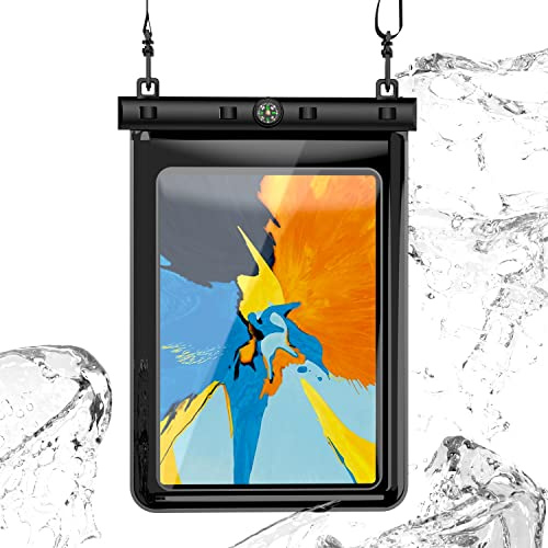 N NEWTOP Cover Impermeabile Universale WA04 per Tablet 10 Pollici Massimo 24x19,5cm, Custodia Subacquea Trasparente Plastica Borsa Tracolla Protezione Acqua Sabbia Pioggia Waterproof (Nero)