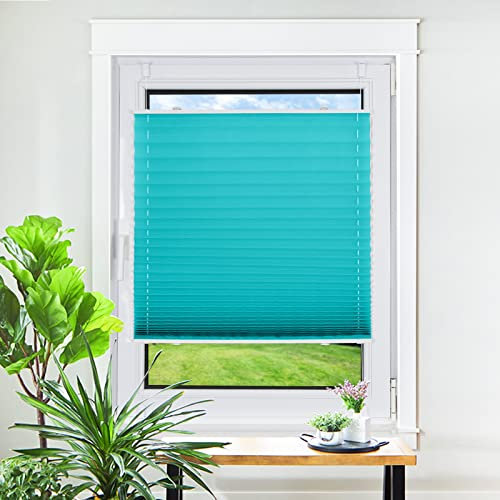 Homland Plissee ohne Bohren Klemmfix Türkis 130 x 45 cm(LxB), Plissees für Fenster und Tür, Jalousie Easyfix Plisseerollo mit Klemmträger Sonnenschutz und Sichtschutz lichtdurchlässig Rollo
