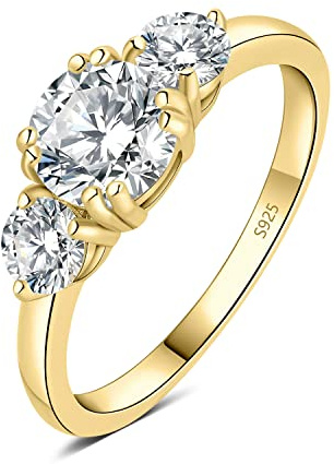 JewelryPalace Drei Stein Rund 1.4ct Zirconia Ring Damen, Verlobungsringe Silber 925 Frauen, Hochzeitsringe Damenring Simulierter Diamant Promise Ring,Mädchen Schmuck mit Stein Rosegold Gold