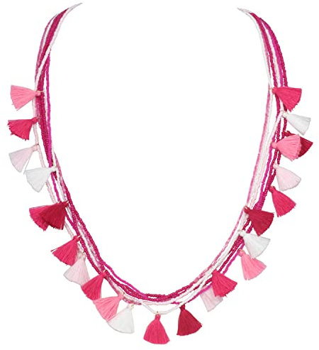 Collar largo de 6 hebras hecho a mano con cuentas de 31 pulgadas con colgante de borla para mujer (NK-10579) (rosa fucsia)