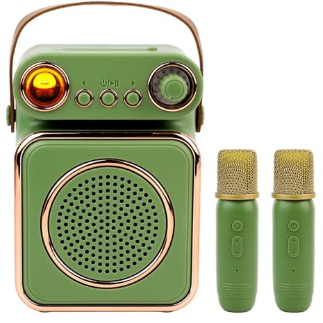 Jasfyee Karaoke Machine with 2 Wireless Microphones, Mini Portable Bluetooth Karaoke Speaker with LED Lights for Kids Adults Girls Boys Birthday Family Home Party (Light Green)