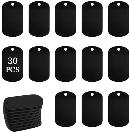 LALAGO 30 stycken stämpelvakuum i aluminium, svart hundmärke kan graveras, personlig hundtagg, utan kedja, aluminiumetiketter för armband, halsband, husdjur
