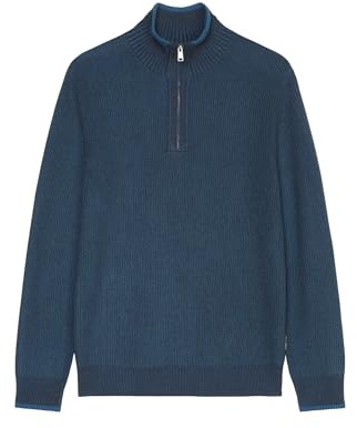 Marc O'Polo Herren Strickpullover mit Troyerkragen Regular Fit, Blau (Dark Navy), M